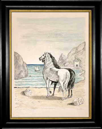 Lithograph De Chirico - Cavalli in riva al Tirreno (I cavalli mediterranei)