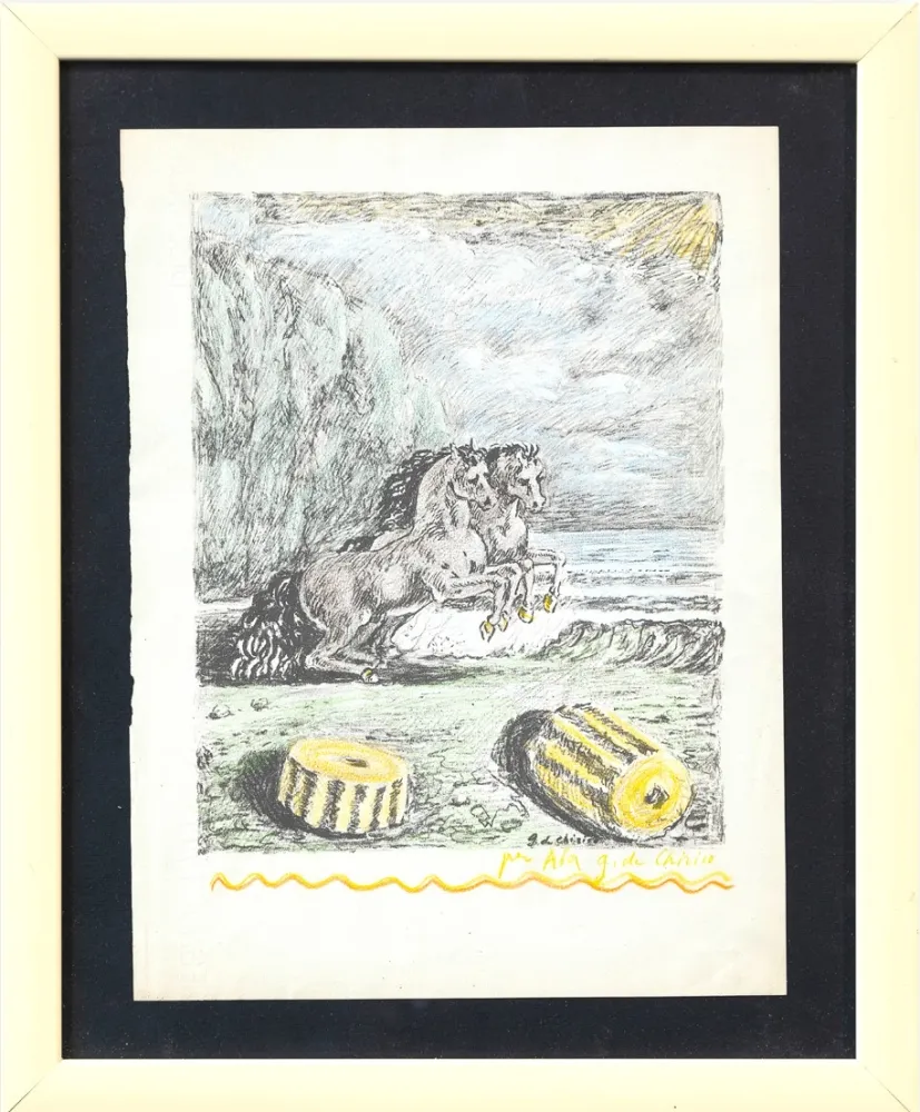 Lithograph De Chirico - Cavalli sulla sponda dell'Egeo