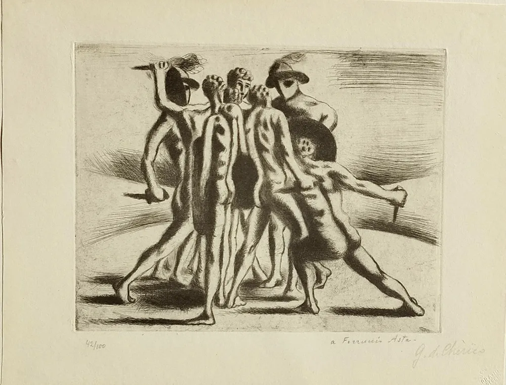 Engraving De Chirico - Combattimento di Gladiatori