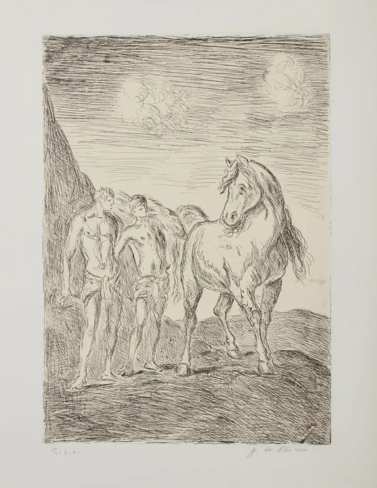 Engraving De Chirico - Dioscuri