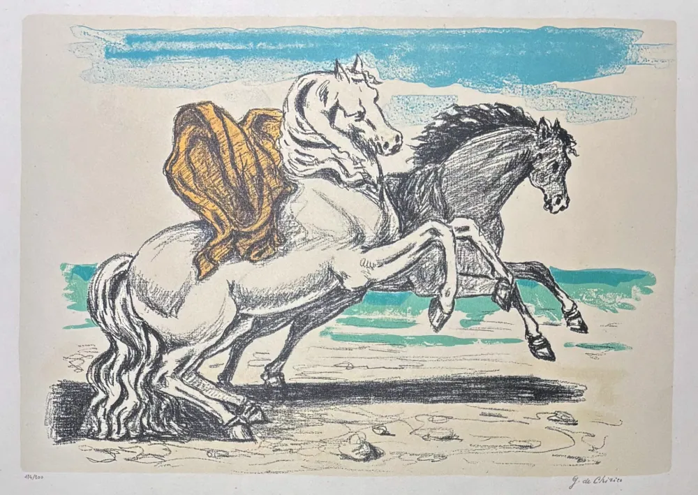 Lithograph De Chirico - Giorgio De Chirico (1888–1978) – Cavalli sulla spiaggia – 8-colour lithography – 1970