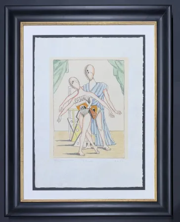Lithograph De Chirico - Giorgio De Chirico (1888-1978) - I danzatori - Lithograph hand-colored by artist - 1970