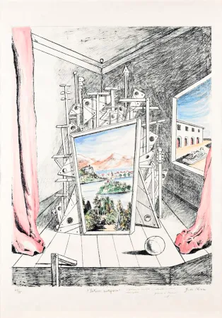 No Technical De Chirico - Giorgio De Chirico (1888–1978) - Interno Metafisico - Watercolor on a lithographic base - 1969