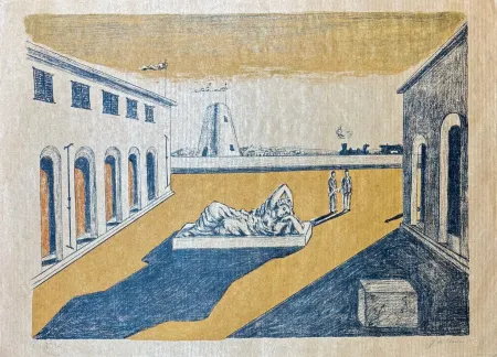 Lithograph De Chirico - Giorgio De Chirico (1888–1978) - Piazza d'Italia - Lithograph on straw paper - 1969