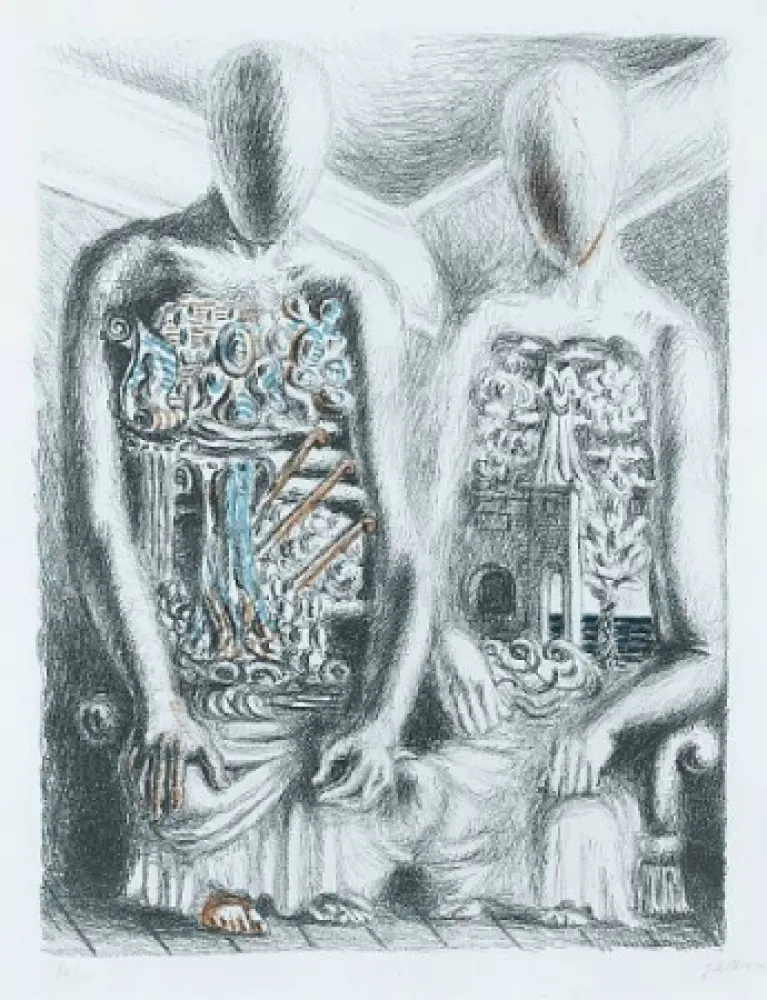 Lithograph De Chirico - Gli Archeologi IV dalla suite Metamorphosis