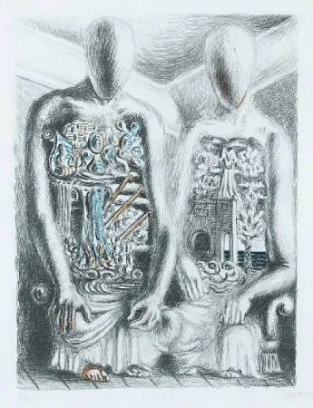 Lithograph De Chirico - Gli Archeologi IV dalla suite Metamorphosis