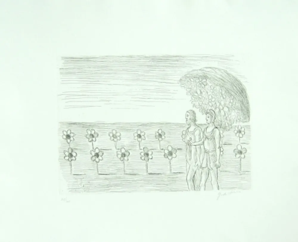 Etching De Chirico - Il giardino misterioso (Visione misteriosa, Il prato misterioso)