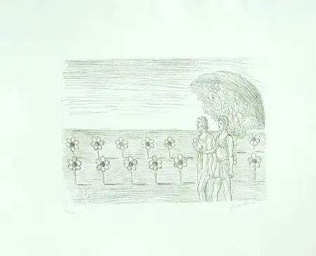 Etching De Chirico - Il giardino misterioso (Visione misteriosa, Il prato misterioso)