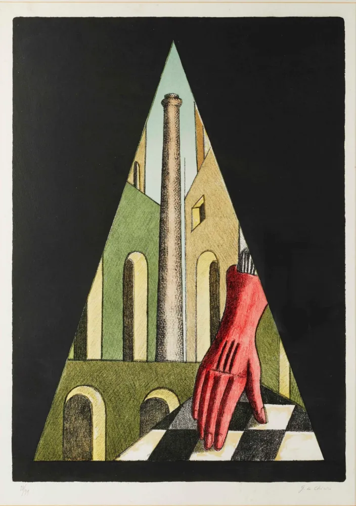 Lithograph De Chirico - Il guanto (Il guanto rosso)
