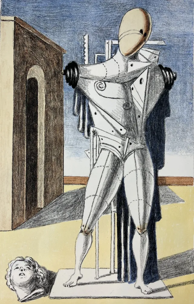 Lithograph De Chirico - Il Trovatore solitario ( manto blu )