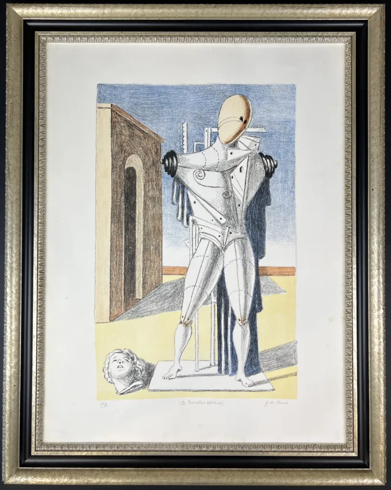 Lithograph De Chirico - Il Trovatore solitario ( manto blu )