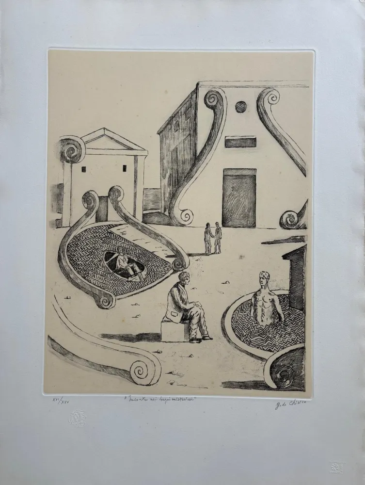Engraving De Chirico - Incontro nei bagni misteriosi