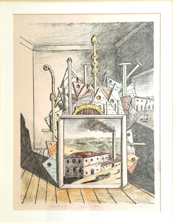 Lithograph De Chirico - Interno Metafisico