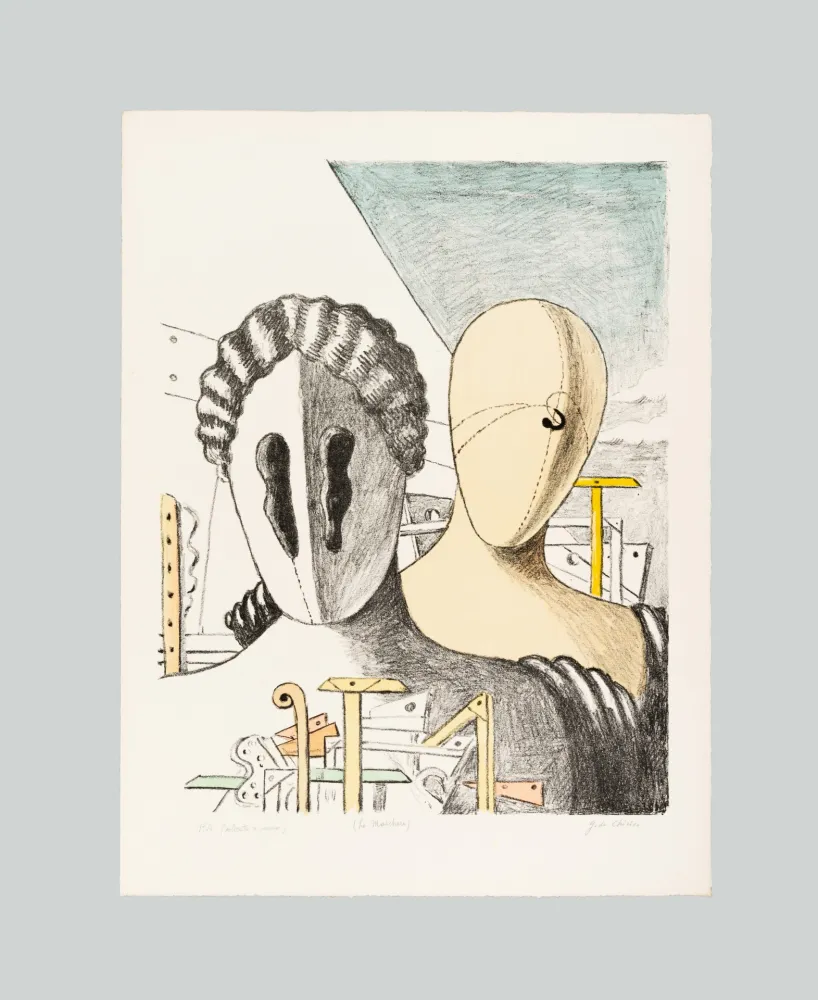 Lithograph De Chirico - Le maschere