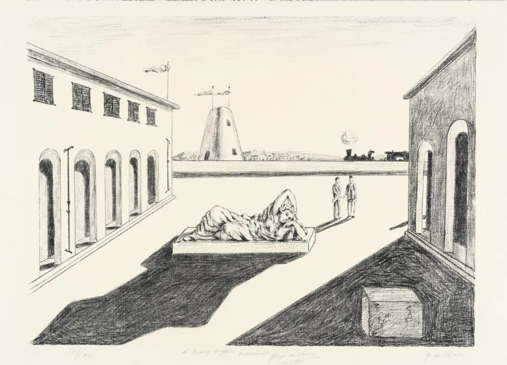 Lithograph De Chirico - Piazza d'Italia