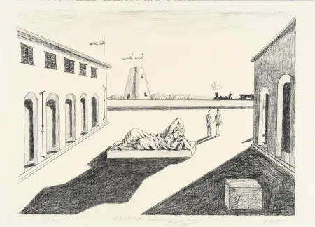 Lithograph De Chirico - Piazza d'Italia