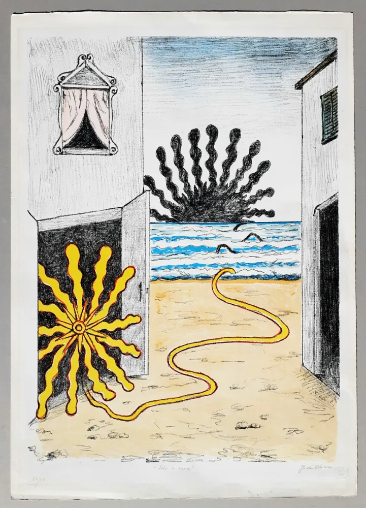 Lithograph De Chirico - Sole e mare