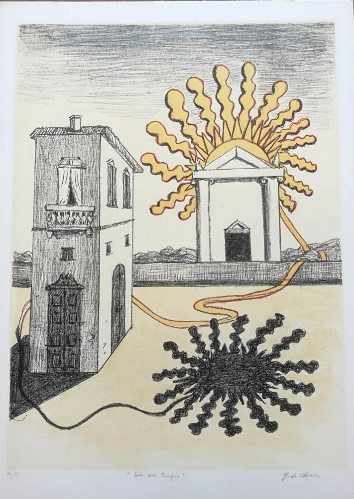 Lithograph De Chirico - Sole sul tempio