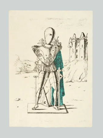 Lithograph De Chirico - Trovatore (manto verde)