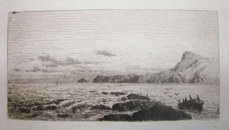 Etching And Aquatint De Haes - Arrecifes (Marina: Roca, gaviotas)