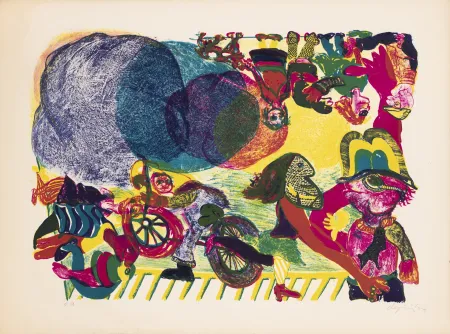 Lithograph De Jong - Three Clouds