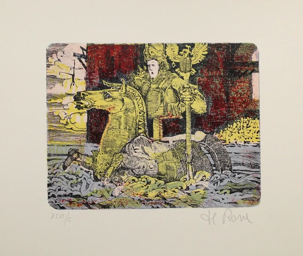 Lithograph De Rosa - Ritt durchs Wasser