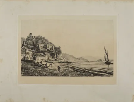 Engraving De Rothschild - VIEW OF NOLI, NEAR SAVONA, 1869