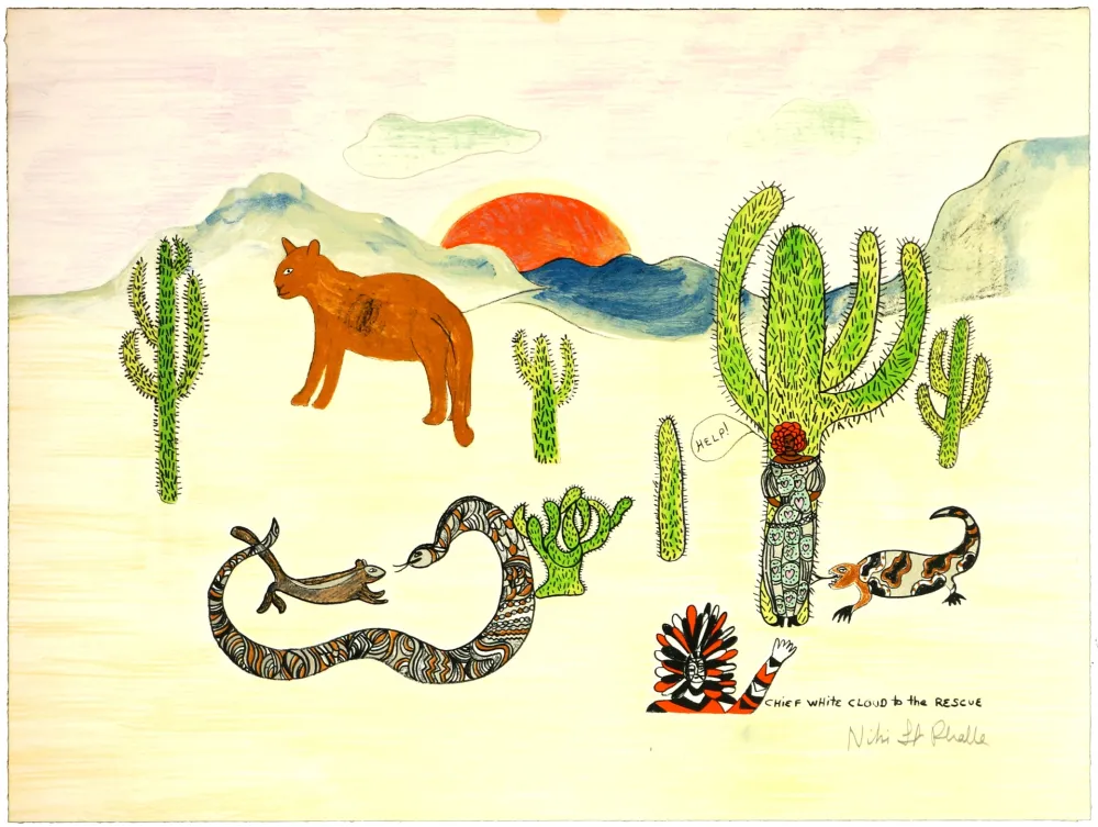 Lithograph De Saint Phalle - Chief white cloud to the rescue