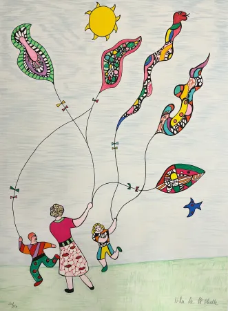 Lithograph De Saint Phalle - Enfants et Cerfs-Volants