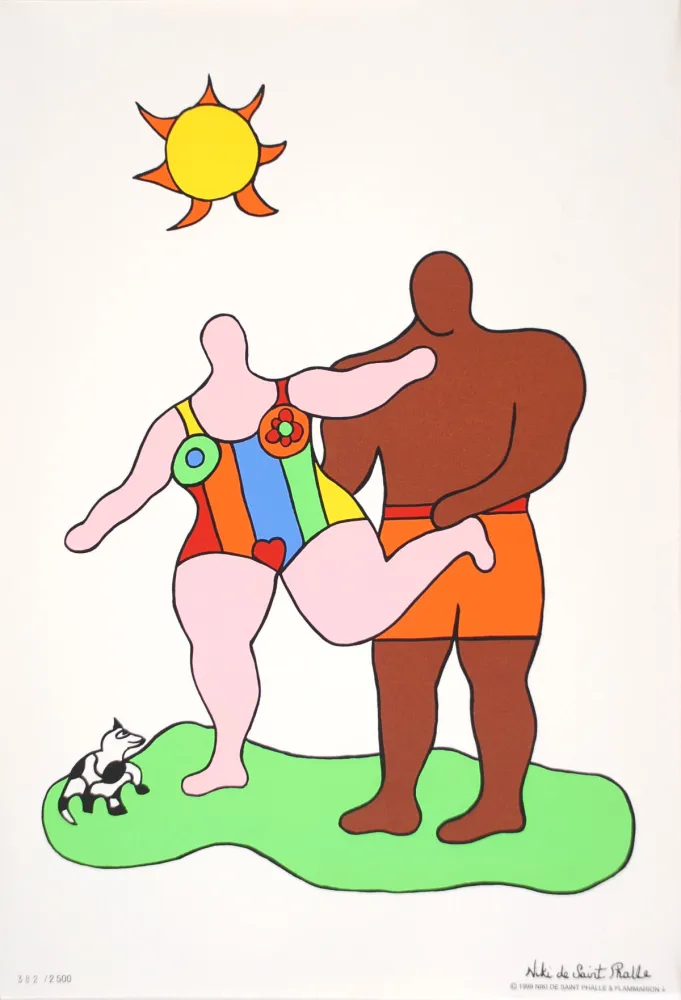 Screenprint De Saint Phalle - Nana rose et baigneur brun