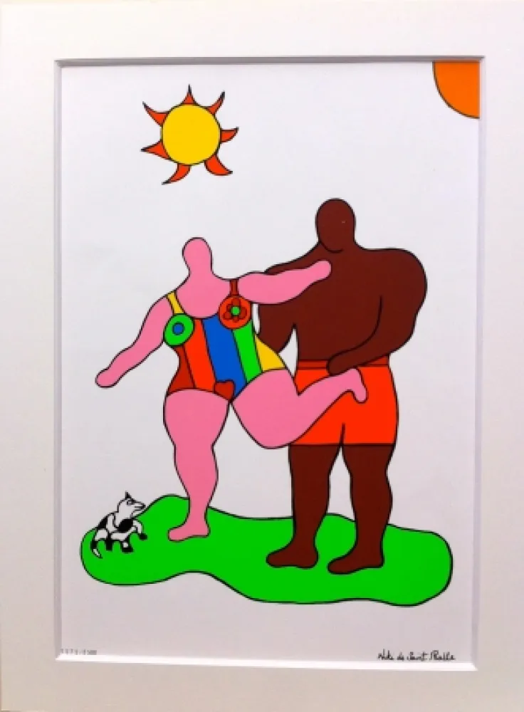 Screenprint De Saint Phalle - Pink nana and black man