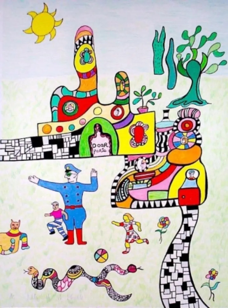 Lithograph De Saint Phalle - Sortie d'école