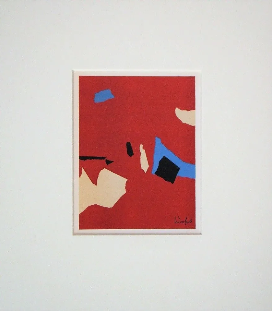Lithograph De Stael - Composition fond rouge