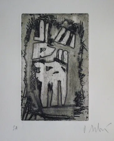 Etching And Aquatint Debré - Le pecheur au rocher