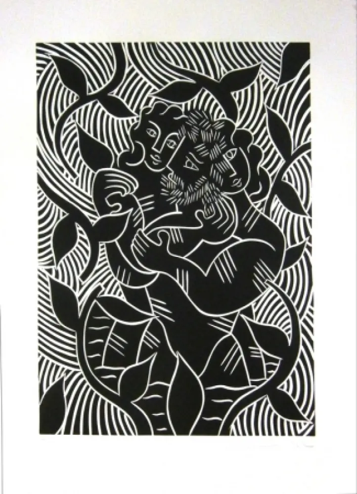 Linocut Del Re - Jardin de Samos I