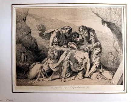 Etching Delacroix - La Pietà, 1844- Pierre Edmond Alexandre Hédouin, Gravure, epreuve d'artiste, 1844