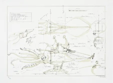 Lithograph Delarozière - Le calamar a retropropulsion