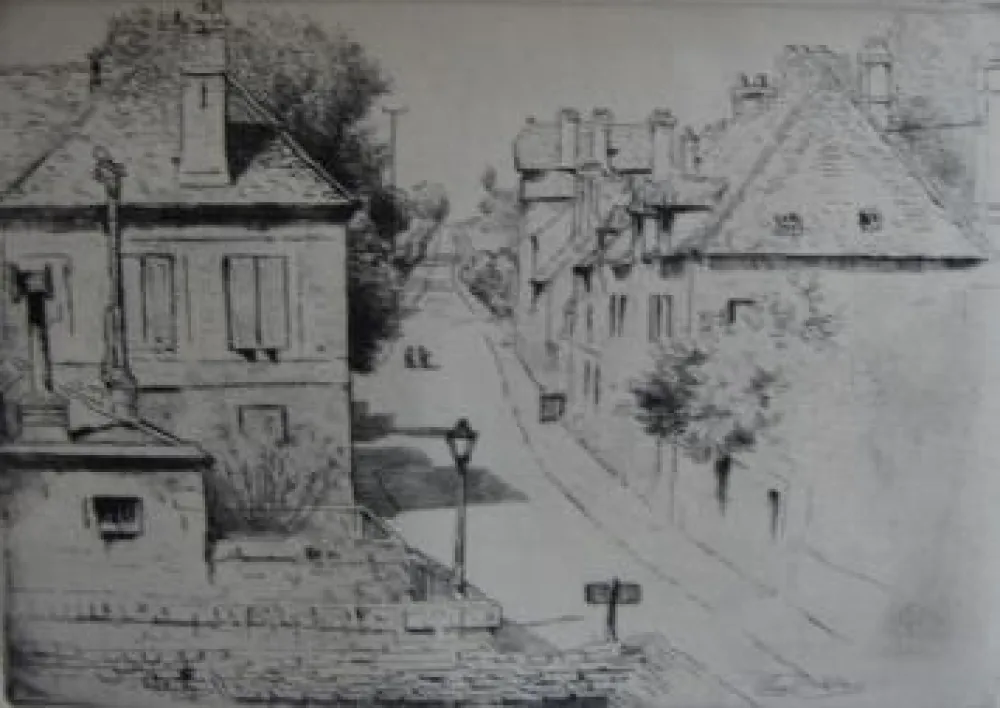 Etching Delatre - La rue de Paris, à Rozoy-en-Brie