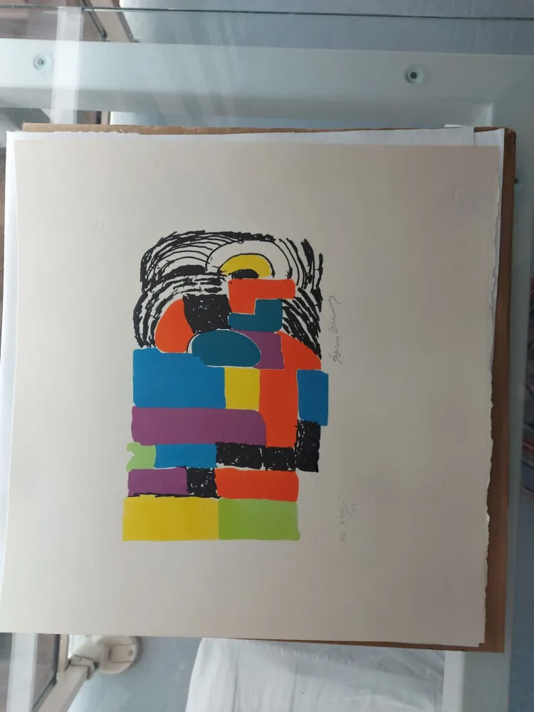 Lithograph Delaunay - Composition pour Madame Claude POMPIDOU (circa 1970)