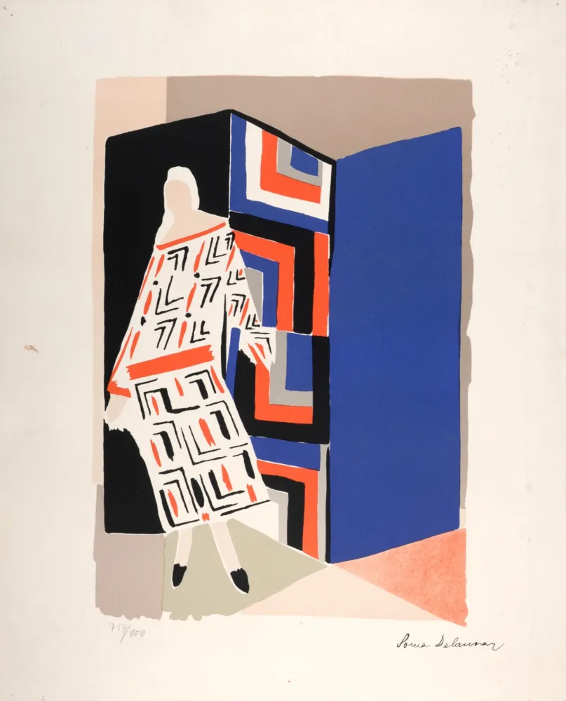Lithograph Delaunay - Femme au paravent, circa 1970