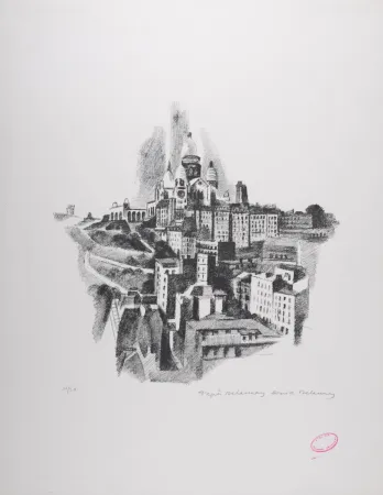 Lithograph Delaunay - La Butte Montmartre et le Sacré-Coeur, 1969