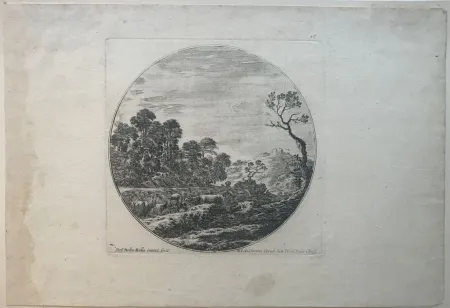 Drypoint Della Bella - Country side scene with cows