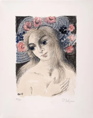 Lithograph Delvaux - Chapeau Fleuri II