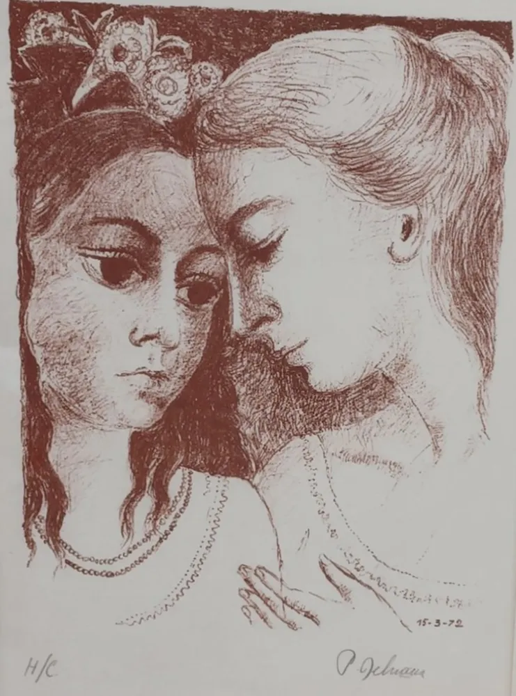 Lithograph Delvaux - Confidences