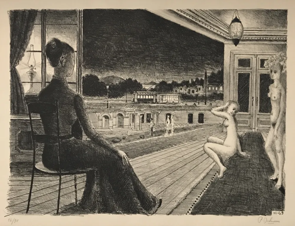 Lithograph Delvaux - Devant La Ville