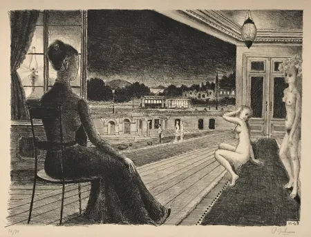 Lithograph Delvaux - Devant La Ville