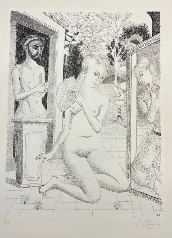 Lithograph Delvaux - L' Eventail