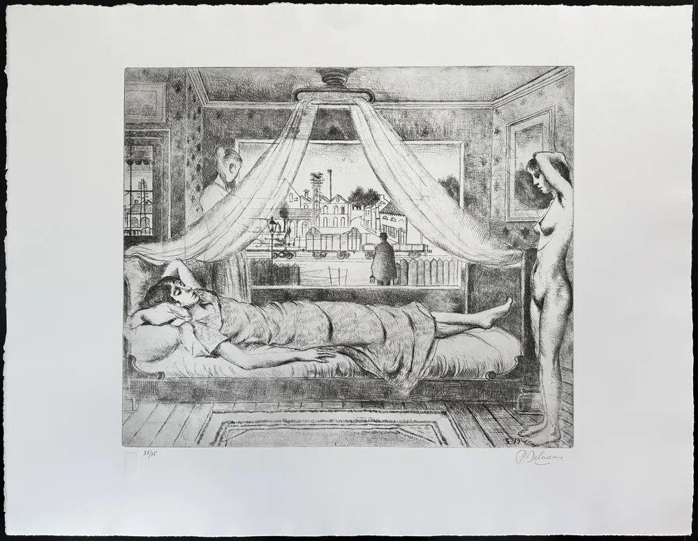 Engraving Delvaux - La chambre