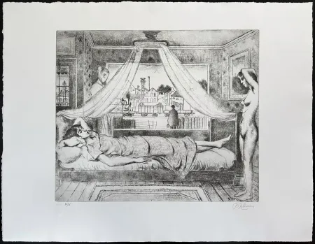Engraving Delvaux - La chambre