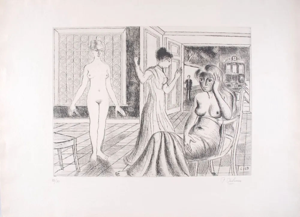 Engraving Delvaux - La Chambre